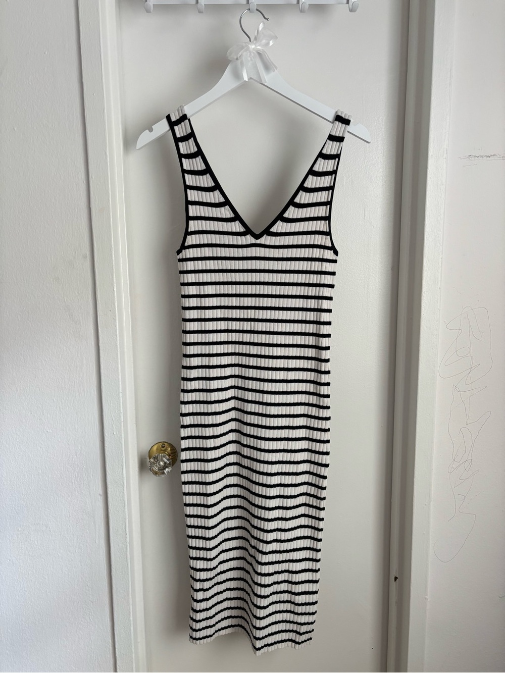 GAP Black and White Striped V-Neck Midi Dress